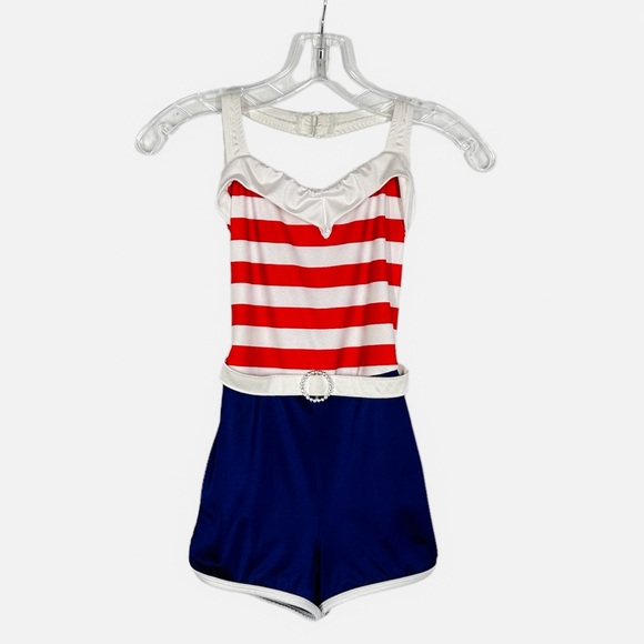 Algy Womens XS Dance Costume Red White Blue American 4th Competition Pin Up Flag - Picture 1 of 5